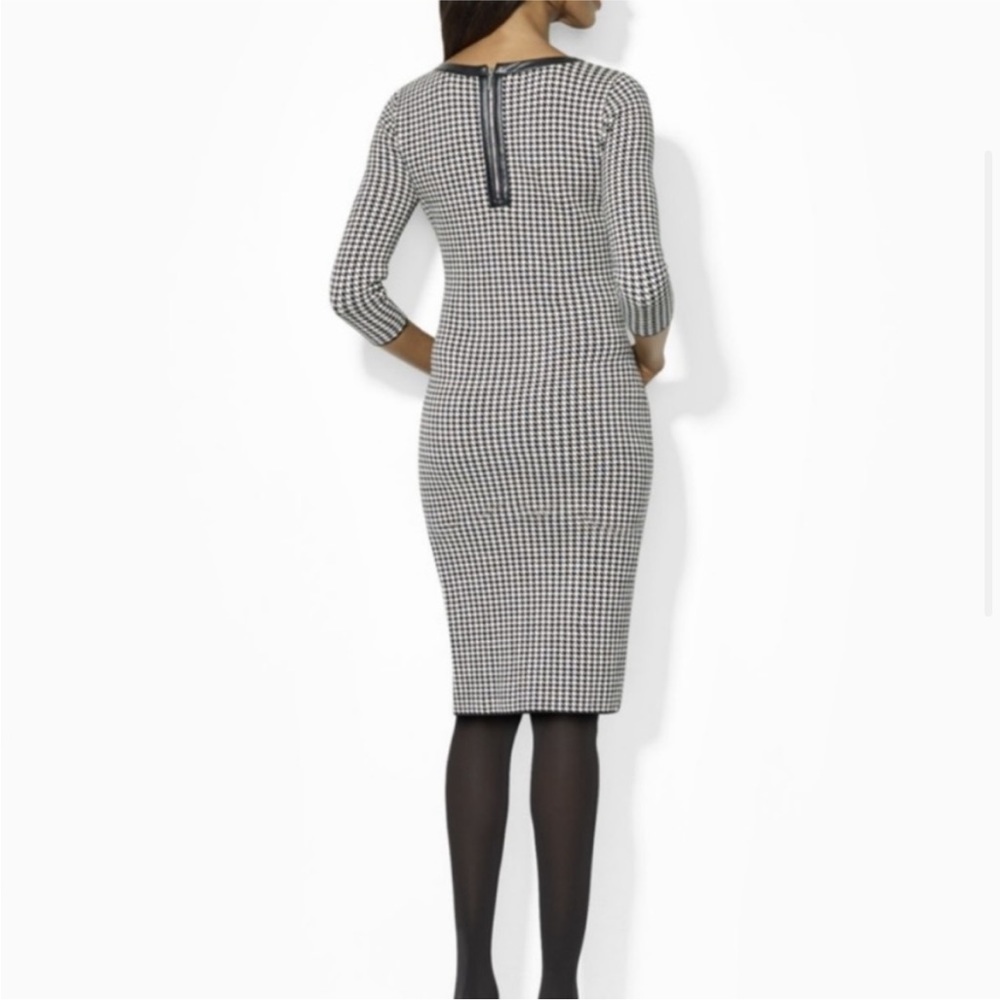 Lauren Ralph Lauren Black and White Houndstooth Knit Dress Faux Leather Trim S - Picture 2 of 5